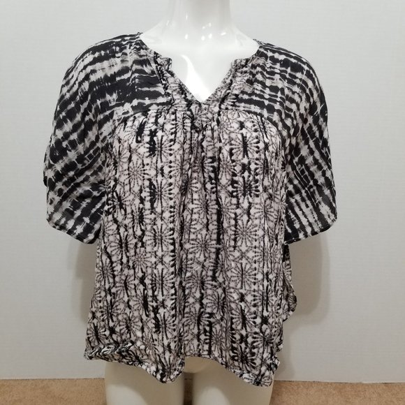 Lucky Brand top Small flowy v-neck abstract print dolman boho hippie - Picture 1 of 10